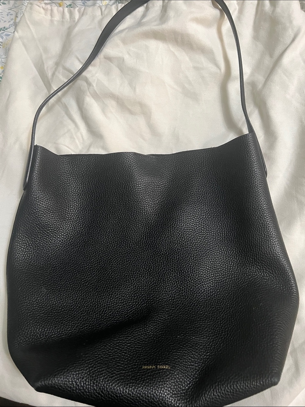 Mansur Gavriel Black Pebbled Leather Shoulder Tote